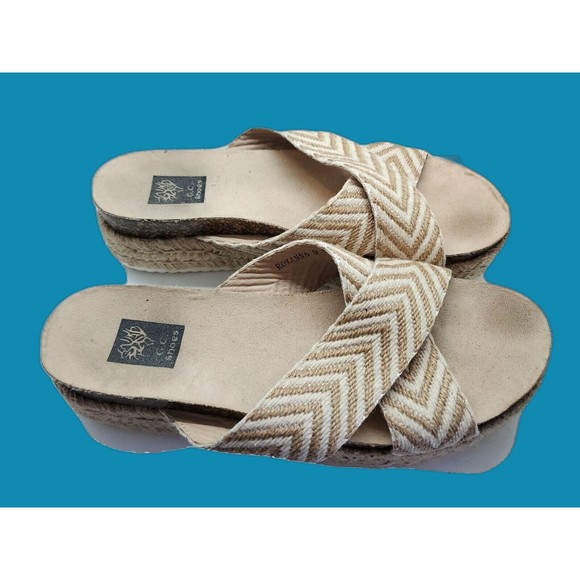 Womens Espadrille Platform Sandals Sz 9.5 Back Slide Criss Cross G.V Shoes - Picture 1 of 11
